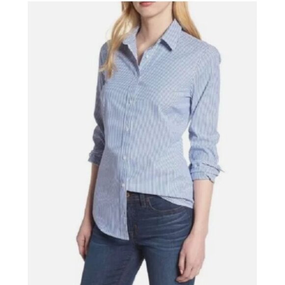 J Crew Stretch Perfect in Classic Stripe Womens Shirt S Blue & White - Picture 1 of 10